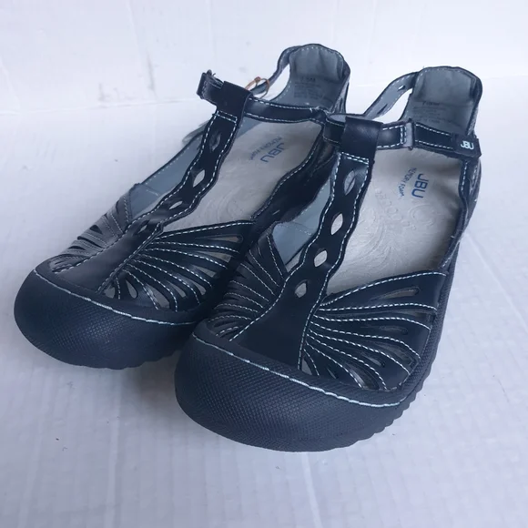 JBU Wm Melon Black Memory Foam Vegan Cutout Leather Sneakers Velcro T-Strap 7.5 - Picture 16 of 16